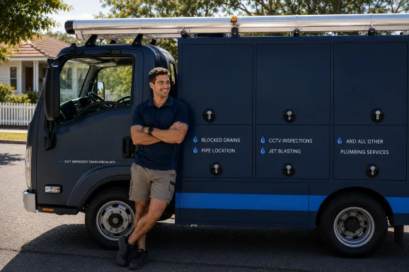 Our plumber with the service van on a Cammeray job