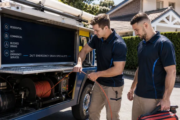 Plumbers clearing a blocked drain in Cammeray