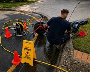 Plumber checking a blocked drain on a Cammeray job
