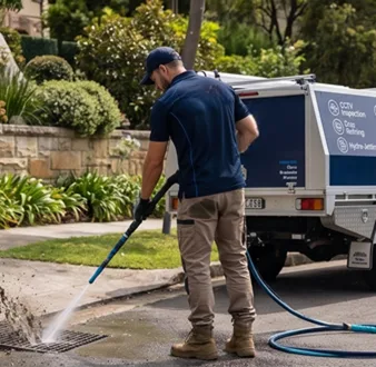 Cutting tree roots out of a Cammeray drain